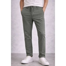 Secret Sita Erkek Diagonel Ikro Dokulu Duble Paça Cepli Pantolon Bağcıklı Bel, Odern Kesim  Haki