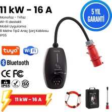 Evwallbox 11 KW V3 Türkçe Mobil Uygulama 5 Yıl Garanti, (8 mt Tip2 Araç Şarj Kablosu, Taşıma Çantası ve 220V Dönüştürücü Adaptör)