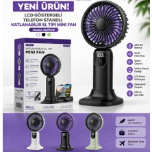 Azurtech AUFN19 LCD Ekranlı Katlanabilir El Fanı 300MAH Telefon Standlı Şarjlı Mini Vantilatör Sessiz Taşınabilir