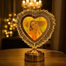 Hediye Yatak Odası Için Abajur LED Işıklı Fotoğraflı Çerçeve Kristal Kalpli Kişiye Özel Resimli Abajür