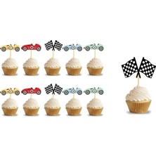 Deha Parti Yarış Arabaları Temalı Konsept Kürdanlı Cupcake Süsü Doğum Günü Süsü 10 Adet