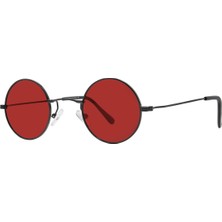 Sanches Vintage Yuvarlak Polarize Siyah Güneş Gözlüğü Kırmızı Cam Vintage