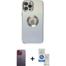 İlk El Grup Ieg™ iPhone 12 Pro Max Kılıf Kutup Yansıma Özel Seri - Şeffaf Royal Nano Ekran Koruyucu + Turuncu Neon Fosforlu Kamera Lens