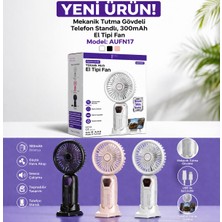 Azurtech AUFN17 Şarjlı El Tipi Fan 300MAH Telefon Standlı Taşınabilir Mini Vantilatör Sessiz Güçlü Fan