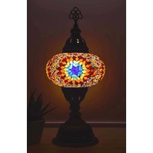 Bazaria Design El Yapımı Mozaik Masa Lambası Yıldız Desenli Camlı Pirinç Gövdeli Dekoratif Abajur E14 Duy Otantik Gece Lambası