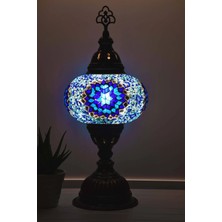 Bazaria Design El Yapımı Mozaik Masa Lambası Yıldız Desenli Camlı Pirinç Gövdeli Dekoratif Abajur E14 Duy Otantik Gece Lambası