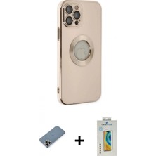 İlk El Grup Ieg™ iPhone 12 Pro Kılıf Iz Form Serisi - Siyah Polymer Nano Ekran Koruyucu + Mor Metal Kamera Lens Koruma Cam