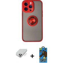 İlk El Grup Ieg™ iPhone 14 Pro Max Kılıf Yörünge Çizgi - Siyah 18D Cam Ekran Koruyucu + Gümüş Band Metal Kamera Lens