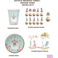 Deha Parti Karton Şatolu Prenses 23 cm 8'er Adet Tabak Bardak Popcorn Kürdan Set Doğum Günü