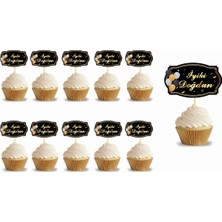 Deha Parti Kürdan Iyi Ki Doğdun Varak Baskılı Siyah Zemin 10 Parça Doğum Günü Süsleme Parti Malzemesi Süsleme