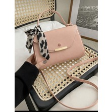 Özüm Çanta Kadın Mini Boy Suni Deri Fular Detaylı El ve Omuz Çantası Vizon