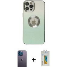 İlk El Grup Ieg™ iPhone 12 Pro Max Kılıf Kutup Yansıma Özel Seri - Siyah Polymer Nano Ekran Koruyucu + Mavi Neon Fosforlu Kamera Lens