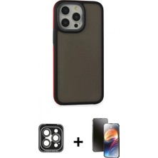 İlk El Grup Ieg™ iPhone 15 Pro Max Kılıf Eksen Işık - Siyah 3D Antistatik Mat Seramik Nano Ekran Koruyucu + Gri Pvd Metal Kamera Lens