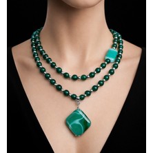 Asteria Elite Nazar Koruyucu, Bolluk ve Huzur Enerjisi Için Iki Sıralı Yeşil Akik Kolye