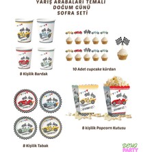 Deha Parti Karton Yarış Arabaları 23 cm 8'er Adet Tabak Bardak Popcorn Kürdan Set Doğum Günü