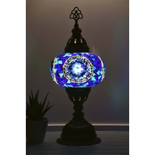 Bazaria Design El Yapımı Mozaik Masa Lambası Yıldız Desenli Camlı Pirinç Gövdeli Dekoratif Abajur E14 Duy Otantik Gece Lambası