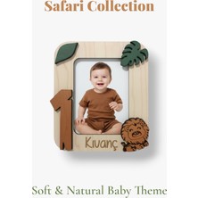 Aze Kids Kişiye Özel Safari Temalı Ahşap 10 Lu Magnet Seti – Aslan Safari Bebek - Doğum Günü -  Mevlut - Diş Buğdayı _ Doğum Hediyelik (Beyaz ve Ahşap Renk Seçenekli)