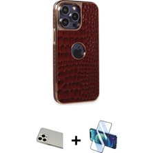 İlk El Grup Ieg™ iPhone 13 Pro Max Kılıf Ufuk Form Prime - Siyah 3D Antistatik Cam Ekran Koruyucu + Beyaz Rainbow Kamera Lens Koruma Cam