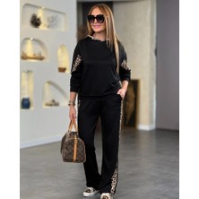 Secret Sita Kadın Kapüşonlu Eopar Detay Weat ve Yüksek Bel Yanları Eopar Şeritli Bol Paça Pantolon Ikili Takım