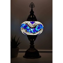 Bazaria Design El Yapımı Mozaik Masa Lambası Yıldız Desenli Camlı Pirinç Gövdeli Dekoratif Abajur E14 Duy Otantik Gece Lambası