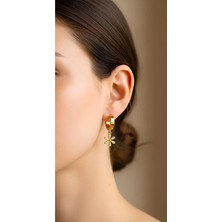 Bontexs Zirkon Taşlı Yonca Yaprak Figürlü Sallantılı Şık Tasarım Küpe