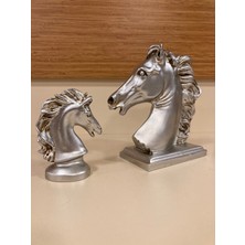 Plus Home Dekoratif 2' Li At Büstü Obje Renk Gümüş Yükseklik 20 ve 12 cm