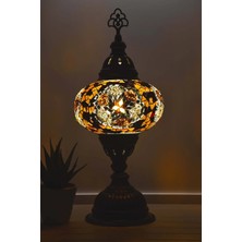 Bazaria Design El Yapımı Mozaik Masa Lambası Yıldız Desenli Camlı Pirinç Gövdeli Dekoratif Abajur E14 Duy Otantik Gece Lambası