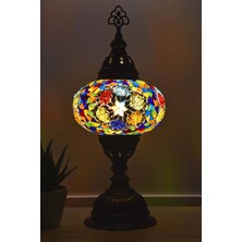 Bazaria Design El Yapımı Mozaik Masa Lambası Yıldız Desenli Camlı Pirinç Gövdeli Dekoratif Abajur E14 Duy Otantik Gece Lambası