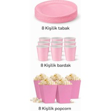 Deha Parti Karton Pembe 8er Adet Renkli Tabak Bardak Popcorn Set Doğum Günü