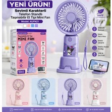 Azurtech AUFN21 Sevimli Karakterli Şarjlı El Fanı 300MAH Telefon Standlı Taşınabilir Mini Vantilatör Sessiz Fan