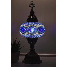 Bazaria Design El Yapımı Mozaik Masa Lambası Yıldız Desenli Camlı Pirinç Gövdeli Dekoratif Abajur E14 Duy Otantik Gece Lambası