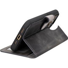 Apple iPhone 15 Pro Max Uyumlu Deri Cüzdanlı Kılıf Mwwn VS4EF Gri