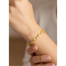 Bontexs Kadın Nazar Boncuk Detaylı Halkalı Paslanmaz Çelik Bileklik