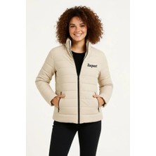 Secret Sita Ikro U Itici Kapitone Baskılı Astarlı Fermuarlı Bomber Ont  Bej