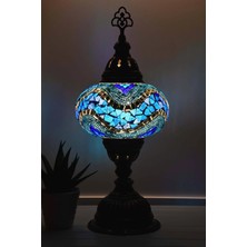 Bazaria Design El Yapımı Mozaik Masa Lambası Yıldız Desenli Camlı Pirinç Gövdeli Dekoratif Abajur E14 Duy Otantik Gece Lambası