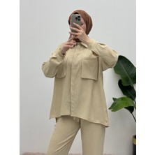 Modamorfo Körüklü Cepli Ikili Keten Takım  -Bej