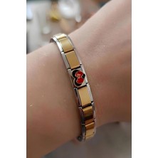 Bontexs Unisex Içi Dışı Yazılı Çelik Italyan Charm Bileklik - Altın ve Gümüş Çift Renk Geçişli Tasarım