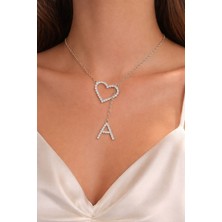 KLC Takı Rodyum Kaplama  Model Kalp ve Harflı Zirkon Taşlı Kolye