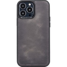 Apple iPhone 13 Pro Max Uyumlu Deri Arka Kapak Antik Gri