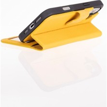 Apple iPhone 16 Uyumlu, Hakiki Deri, El Yapımı, Cüzdanlı Kılıf, Limon Sarı