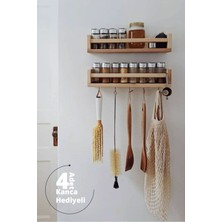 Moola 2’li Ahşap Çok Amaçlı Mutfak Duvar Rafı – Baharatlık, Bardaklık, Kupa Askılı, 4 Kancalı Organizer