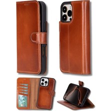 Apple iPhone 16 Pro Max Uyumlu, Hakiki Deri, El Yapımı, Cüzdanlı Kılıf, Gölgeli Taba