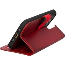 Apple iPhone 15 Pro Max Uyumlu Deri Cüzdanlı Kılıf Mwwn V4EF Kırmızı