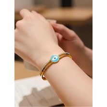 Bontexs Kadın Turkuaz Nazarlı  Kararmaz, Zirkon Taşlı Çelik Kelepçe