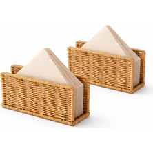 Tuppee Rattan Hasır Dikey Peçetelik 2’li Set 14X5.5X8.5 cm – Dekoratif Masa Üstü Peçete Standı