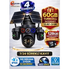 EsVision 7020 128GB 4 Kameralı 4G Çift Solar Panel 16X Zoom Dual Batarya HiEasy AOV (Sürekli Kayıt) Gece Görüş Çift Yönlü Ses  Akıllı Kamera 1 Yıl İnternet