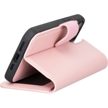 Apple iPhone 13 Uyumlu Deri Cüzdanlı Kılıf Nu2 Pembe