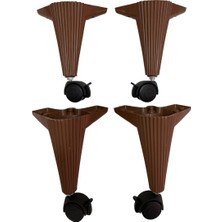 OnurEvimde Frenli Kilitli Tekerlekli Sehpa Ayağı, Çizgili Sihirli Sehpa Ayağı Ceviz 4 Adet 360 Derece 20 cm