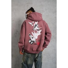 Secret Sita Erkek Şapkalı Güvercin Baskılı Kapşonlu Weat  Gül Kurusu