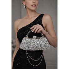 Lêvi D'or Gümüş - Beyaz Taşlı Kadın Abiye El Çantası -930184